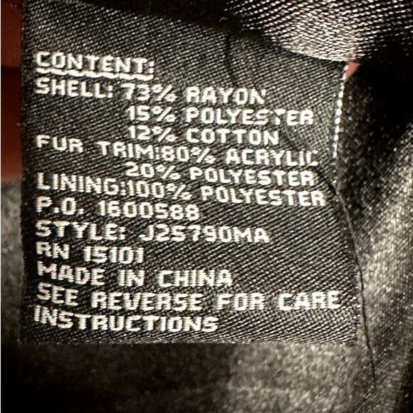 Jones New York Black Faux Lamb Fur Brown Faux Fur Collar Coat Jacket Size L - Picture 6 of 7